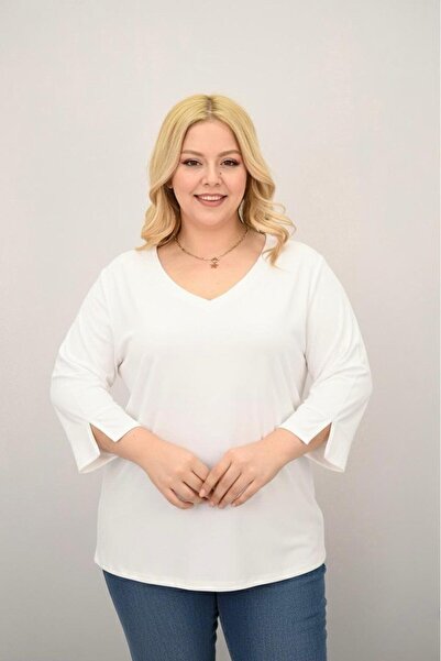 Koza Butik Women's Plus Size Banded V-Neck Blouse 1919-25