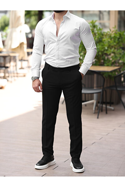 BASEL.CO Easy-Iron Stretch Fabric Slim Fit Fabric Trousers