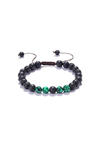 Ezera ENID aromatherapy bracelet, adjustable, lava and green malachite stones, 18-19 cm