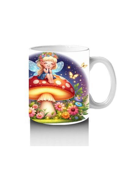 Wisdom Rain Fairy Girl Sitting on a Mushroom Patterned Mug Cup That Makes Children Love Milk