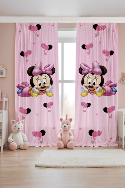 EVPANYA Pink Balloon Minnie Patterned Children's Baby Room Background Curtain...