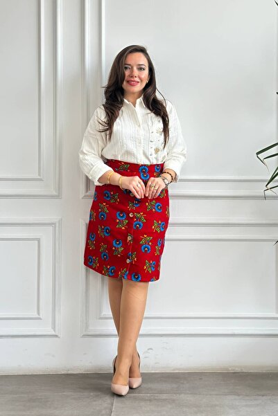 Yağmur Butik Önü Süs Düğme Detaylı Pazen Çan Etek