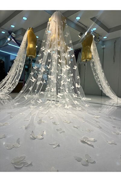 sanem moda طرحة زفاف ثلاثية الأبعاد طويلة مع فراشات للتصوير الخارجي