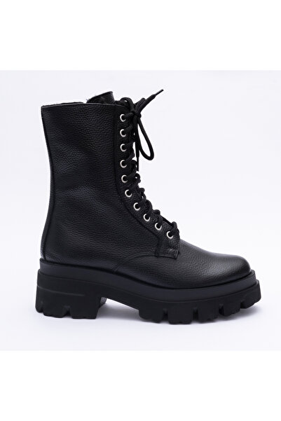 VAGAM Ghete din Piele Naturala Negre cu Siret si Fermoar