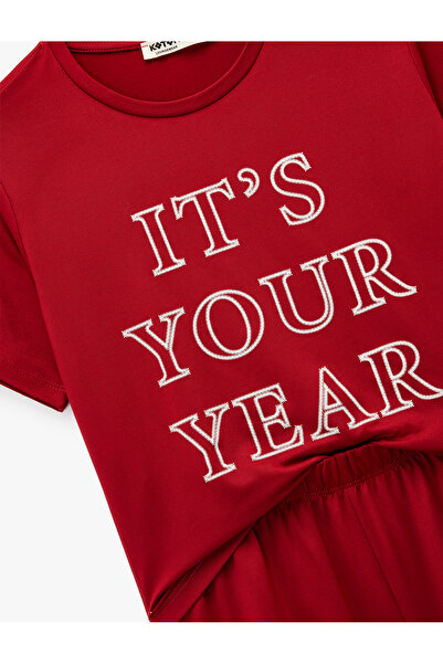 Koton Comfortable Fit Short Sleeve Crew Neck Christmas Pajama Set with Shorts