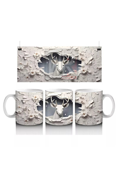 Wisdom Rain ملقط غزال أبيض بأسلوب بسيط بين الجدار المكسور - كوب قهوة مطبوع