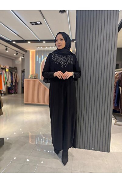 medipek Women's Sandy Stone Detailed Black Hijab Dress