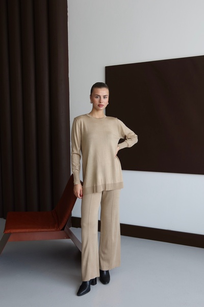 ilmek 25017 Women's Pants Stitching Detailed Premium Knitwear Set Mink