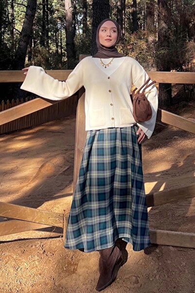 Ceylan Otantik Emerald Plaid Flared Skirt