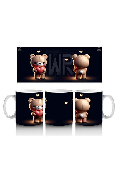 Wisdom Rain دببة تيدي تحمل زهرة على شكل قلب وظهر - كوب قهوة مطبوع