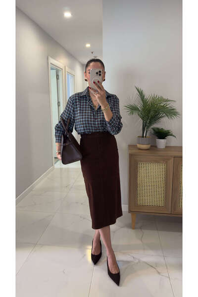 BİRCANÇİL Odera Brown Slit Suede Skirt
