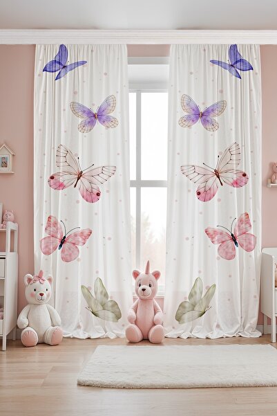 EVPANYA Cortina de fundal pentru camera bebelușului cu model de vis cu fluturi cu buline (preț pentru o singură aripă)