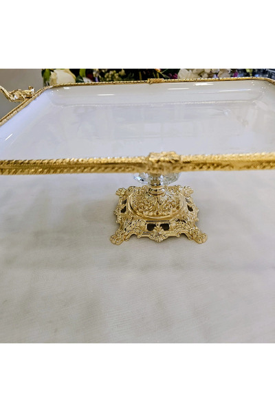 MaviDamla Rectangular Porcelain Presentation Plate with Cast Edge Frame Gold