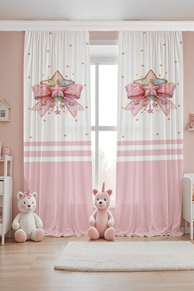 EVPANYA ستارة خلفية لغرفة الأطفال بنمط فيونكة نجمية وردية (سعر للجناح الواحد)