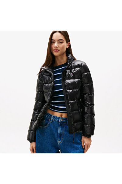 Tommy Hilfiger Tommy Jeans Slim Zip Print Down Kadın Puffer Siyah Mont