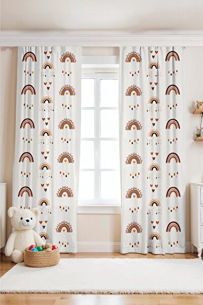 EVPANYA Rainbows in the Rain Patterned Children's Baby Room Background Curtain (Single Panel Pricing)