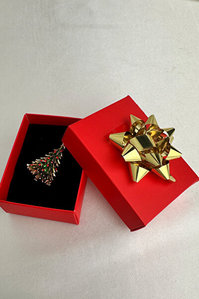 Modex Yılbaşı Özel Taş Detay Minimal Yeşil Çam Ağacı Broş (4cm)