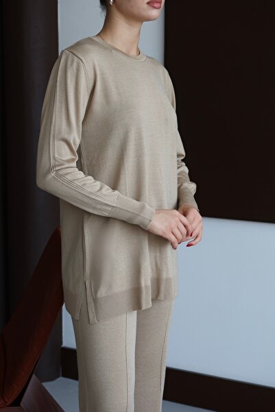 ilmek 25017 Women's Pants Stitching Detailed Premium Knitwear Set Mink