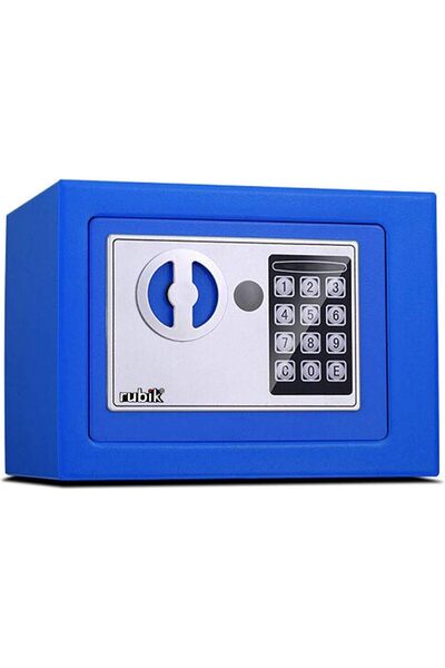 RUBIK صندوق أمان رقمي صغير مزود بلوحة مفاتيح إلكترونية وقفل مفتاح مادي (أزرق)