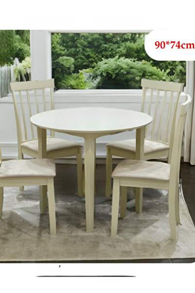 BEC39 Small round dining table set with 4 chairs - durable Malaysian wood