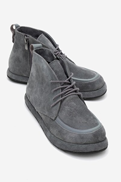 LuviShoes Γυναικεία μποτάκια MARTAS Γκρι σουέντ από γνήσιο δέρμα με κορδόνια με φερμουάρ