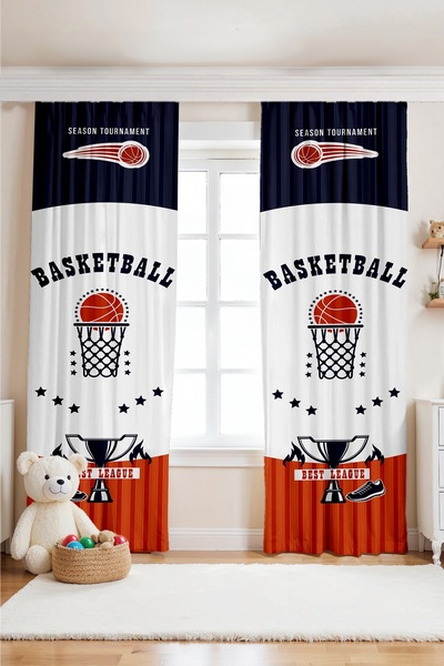 EVPANYA Basketball Season Striped Basketball Patterned Children's Baby Room Background Curtain (Single Panel Pricing)