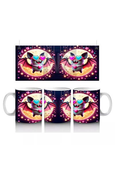 Wisdom Rain Fun Halloween Printed Mug with Neon Illuminated Colorful Bats Figure