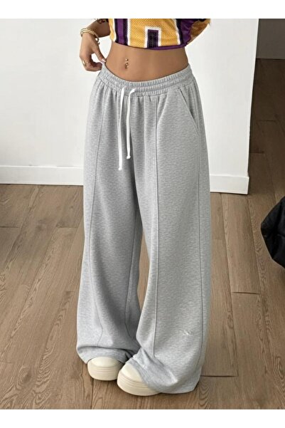 LACKH Sweatpants with Wide Legs Gray Comfortable Sweat-Repellent Fabric