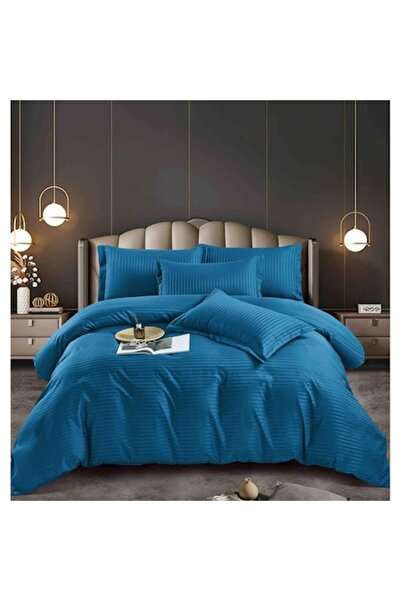 MHR Double cotton finet bed linen set, 6 pieces, 4 pillowcases, blue