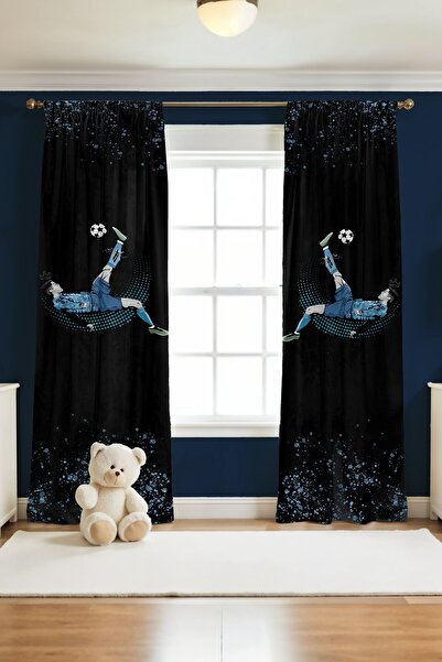 EVPANYA Cortina de fundal pentru camera bebelusului cu model de fotbalista cu coroana in uniforma albastra (pret pentru o singura aripa)