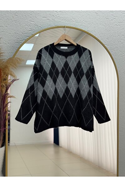 MİHRA STORE Fionna Baklava Patterned Knitwear Sweater-Zi̇5589 Black