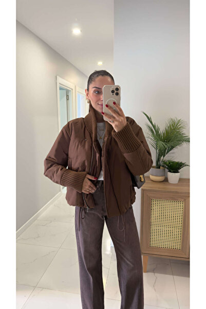 BİRCANÇİL Φουσκωτό παλτό με ριμπάνα καφέ χρώματος Koswen