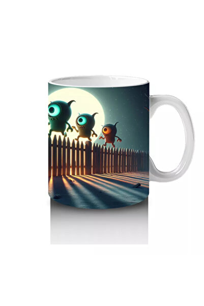 Wisdom Rain Full Moon and Skull Row Road Themed Gothic Halloween Printed Mug