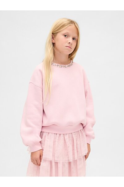GAP Kız Çocuk Pembe Süslü Dolman Sweatshirt