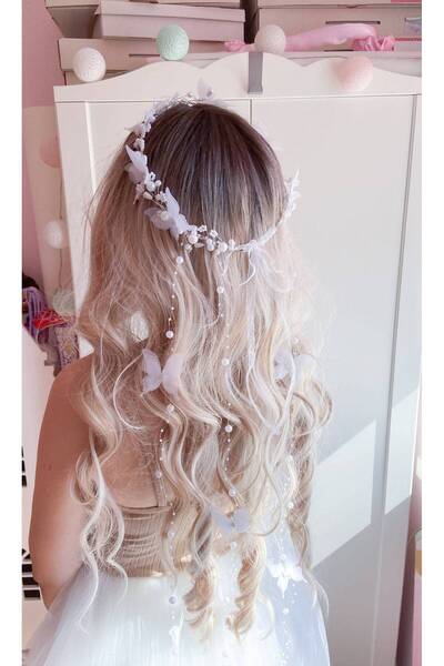 Fiyonks Atölye تاج مصنوع خصيصًا بتفاصيل الفراشة، إكسسوار للشعر، سلسلة خاصة