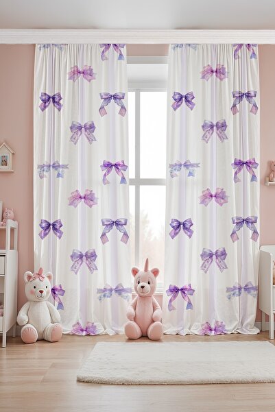 EVPANYA Purple Striped Bows Patterned Children's Baby Room Background Curtain...