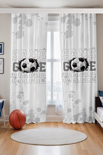 EVPANYA ستارة خلفية لغرفة الأطفال بنمط كرة القدم باللون الرمادي (سعر الستارة ذات الجناح الواحد)