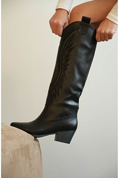 MODAADAM Γυναικείες μπότες Umke Cowboy - μαύρο-δερμάτινο