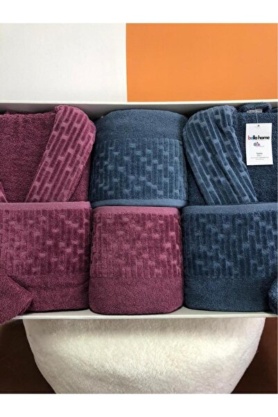 Çeyiz Diyarı Su Yolu 8 Piece Family Bathrobe Set Indigo - Plum