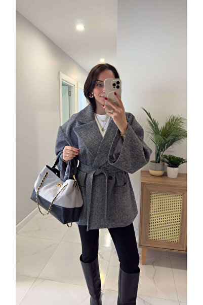 BİRCANÇİL Peri Anthracite Belted Short Coat
