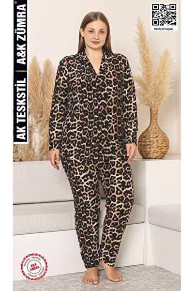 A&K ZÜMRA Front Buttoned Suede Velvet Winter Pajama Set Plus Size