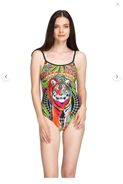 RAPAPA Women's Digital Tiger Print Colorful One-Piece Swimsuit – Thin Straps 20351