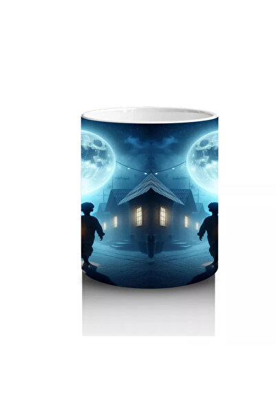 Wisdom Rain Halloween Printed Mug with Silhouette Figure Performing in the Magical Light Ring