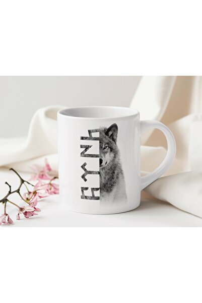 Beramussa كوب بتصميم شبح الذئب والخط الروكني ذو الطابع التركي - تصميم روح قوي...