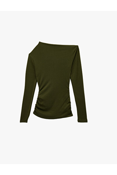 Koton slim fit drapat Tricou cu mânecă lungă cu guler asimetric