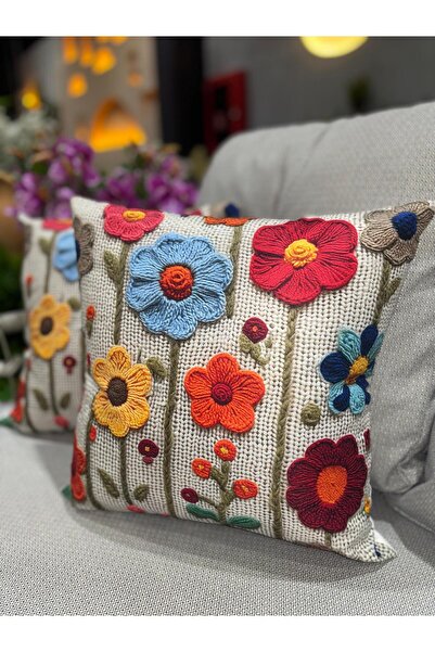 Ekodoğa 3D Dijital Baskı 2'Li Küçük Çiçekli Renkli Kırlent Kılıfı