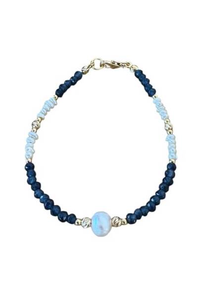 Ezera Indira Women's Bracelet – Sapphire and Pearls, 925 Gold-Plated Silver