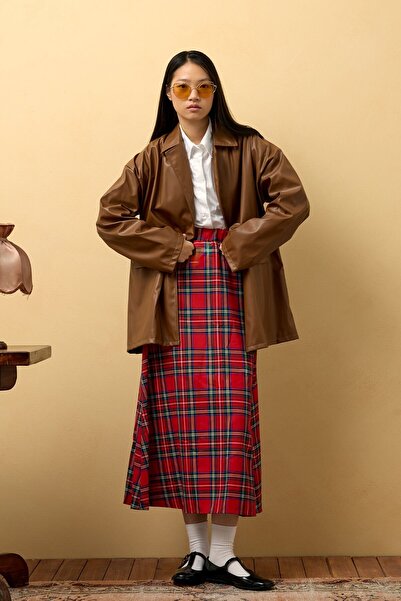 Ceylan Otantik Red Plaid Flared Skirt