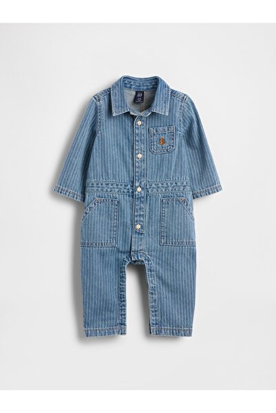 GAP Bebek Mavi Denim Çizgili Utility Tulum