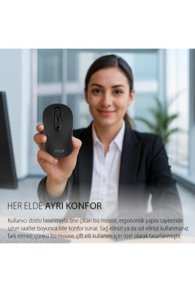 Inca IWM-288T Bluetooth 5.4 Sessiz Kablosuz Mouse | 1600 DPI Konforlu Rubber Kaplama Sağ Sol El Kullanım